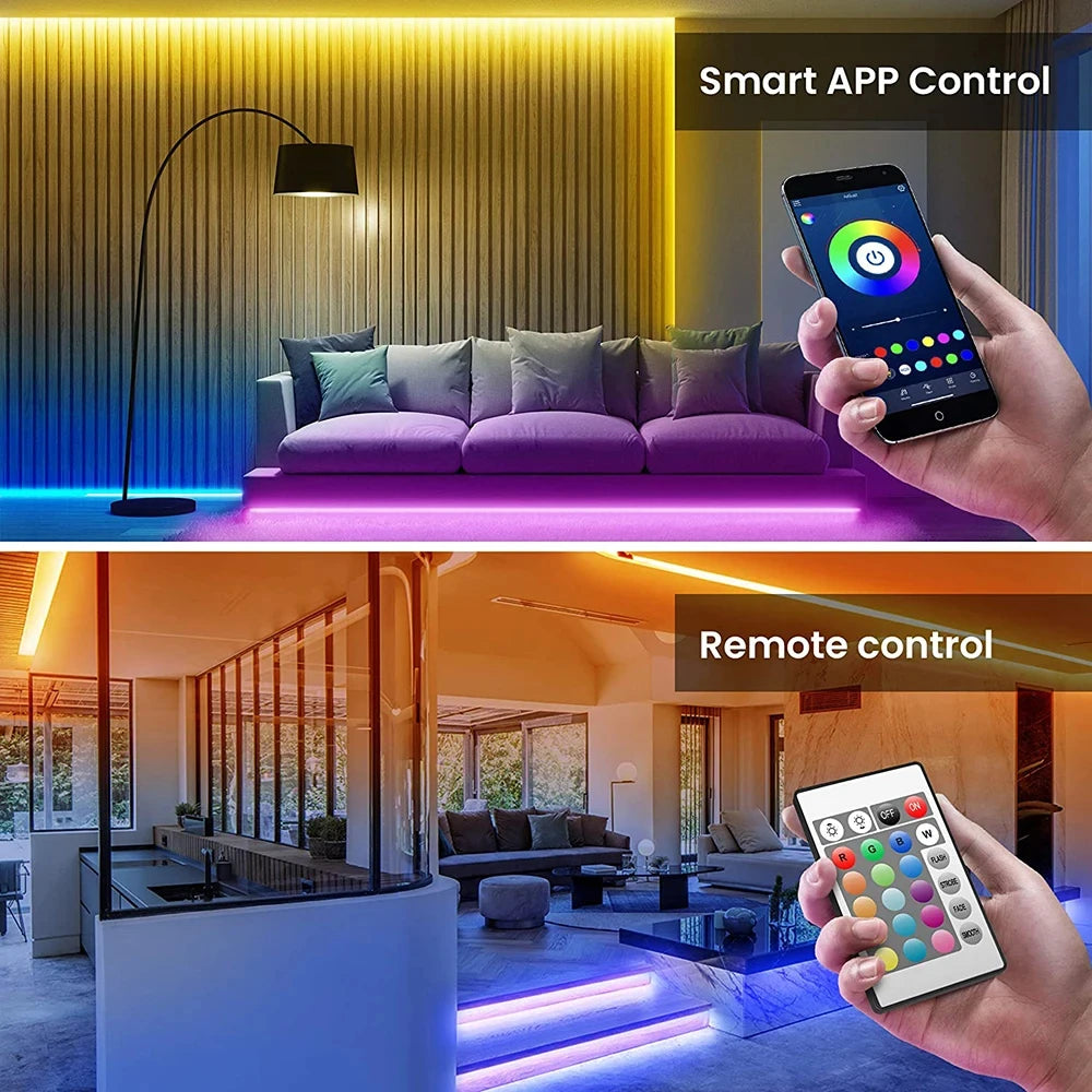 Bluetooth LED Strip Lights 5050 RGB, App + Remote Control, 16.4ft (5m) Flexible LED Tape for TV Backlight, Bedroom, Gaming Room, Home Decor, Dimmable, Timer