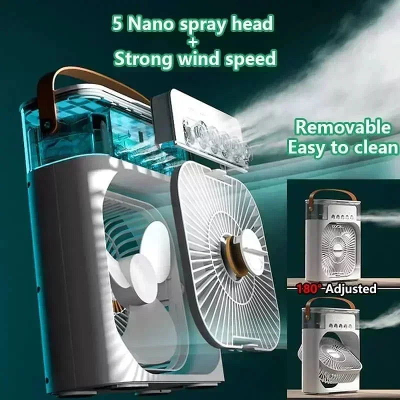 3-in-1 Portable Evaporative Air Cooler & Humidifier with 7-Color Night Light, USB Type-C Powered, 3 Speeds & 3 Mist Modes, Quiet Personal Desk Fan for Bedroom/Home Office