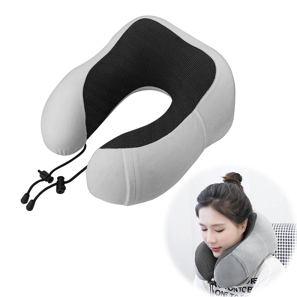 Memory Foam Travel Neck Pillow, U-Shaped 360-Degree Support, 100% Cotton Cover, Airplane Car Office Cushion for Men & Women
