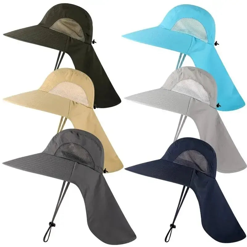 Unisex Wide Brim Sun Hat with Neck Flap, UV Protection Safari Cap, Mesh Panels, Adjustable Chin Strap, Lightweight, Packable