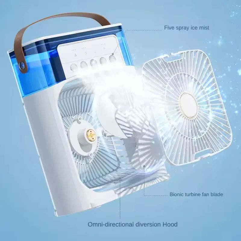 3-in-1 Portable Evaporative Air Cooler & Humidifier with 7-Color Night Light, USB Type-C Powered, 3 Speeds & 3 Mist Modes, Quiet Personal Desk Fan for Bedroom/Home Office