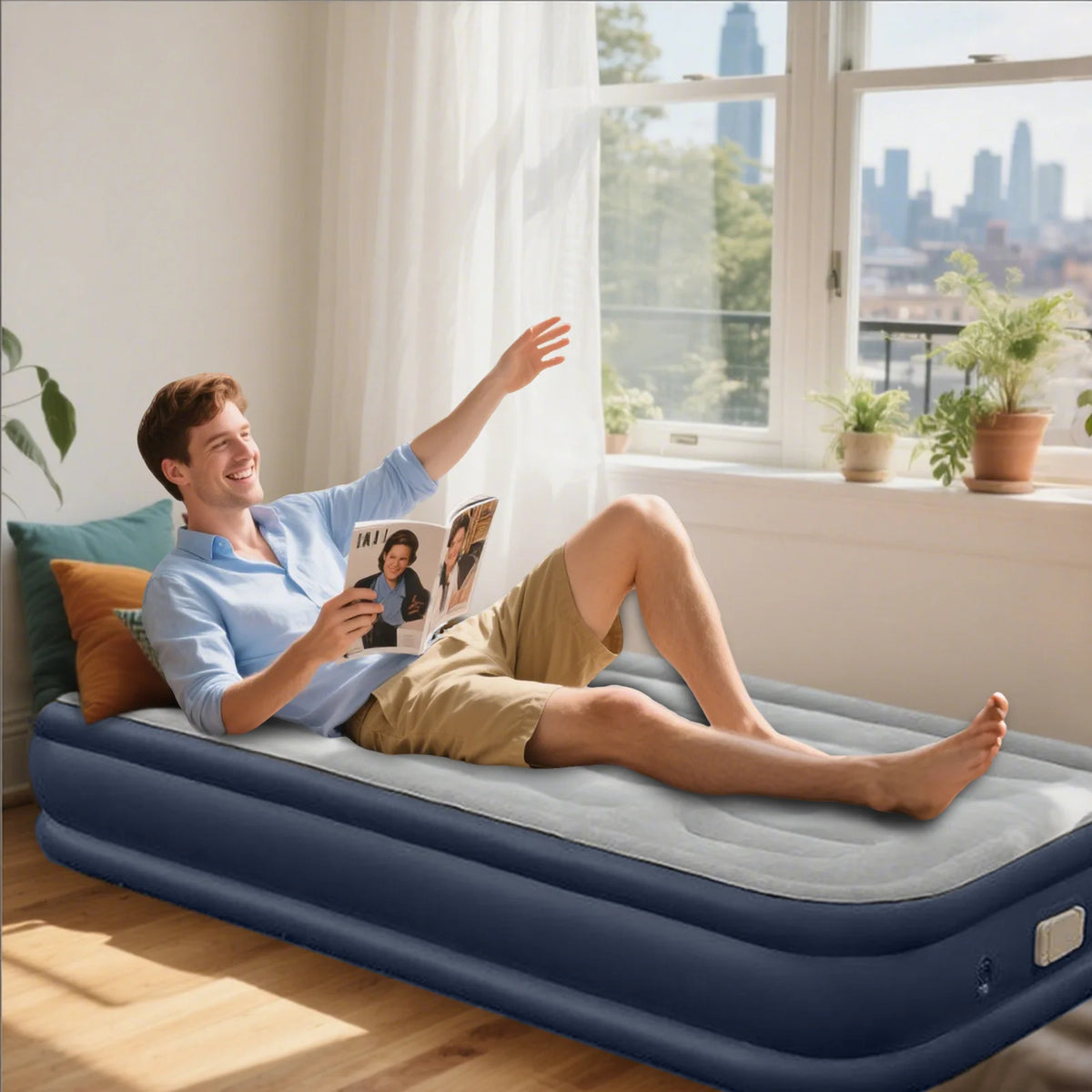 1-2 Person Automatic Inflatable Air Mattress with Built-In Pump, Thick PVC Camping Bed for Indoor Outdoor Use, Portable Sleeping Mat for Travel & Home
