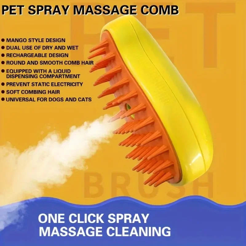 Steamy 3-in-1 Dog Steamer Brush & Cat Hair Brush, Electric Spray, Detangling Massage Grooming, Removes Tangles & Loose Hair