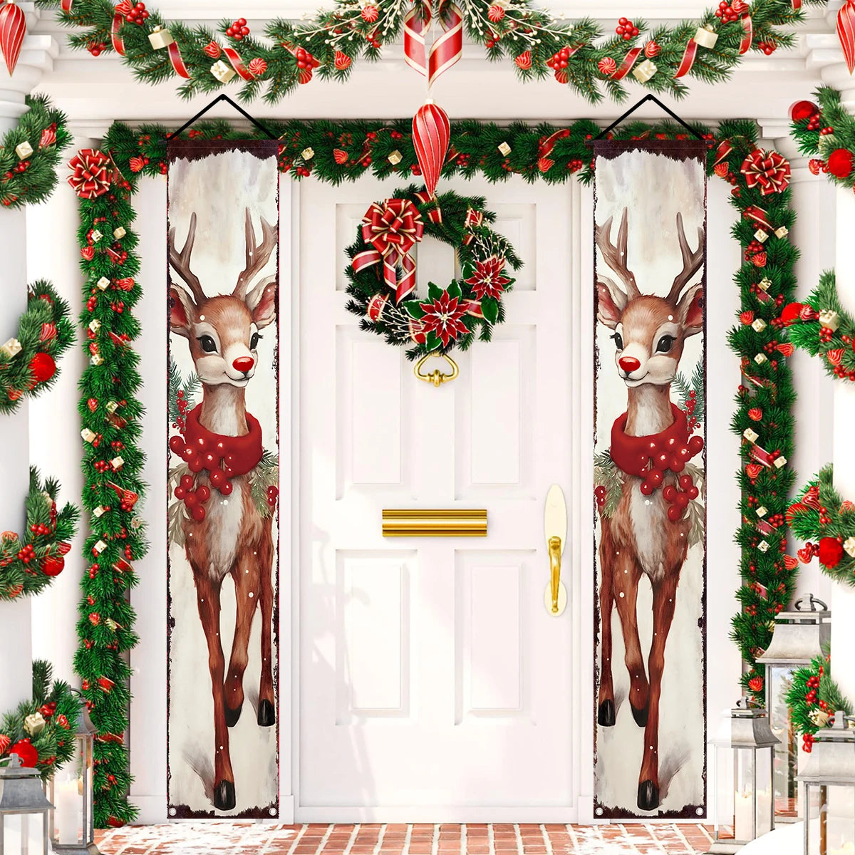 Christmas Santa Claus Snowman Door Couplet Merry Christmas Decoration for Home 2025 Elk Door Banner Navidad Natal New Year 2026