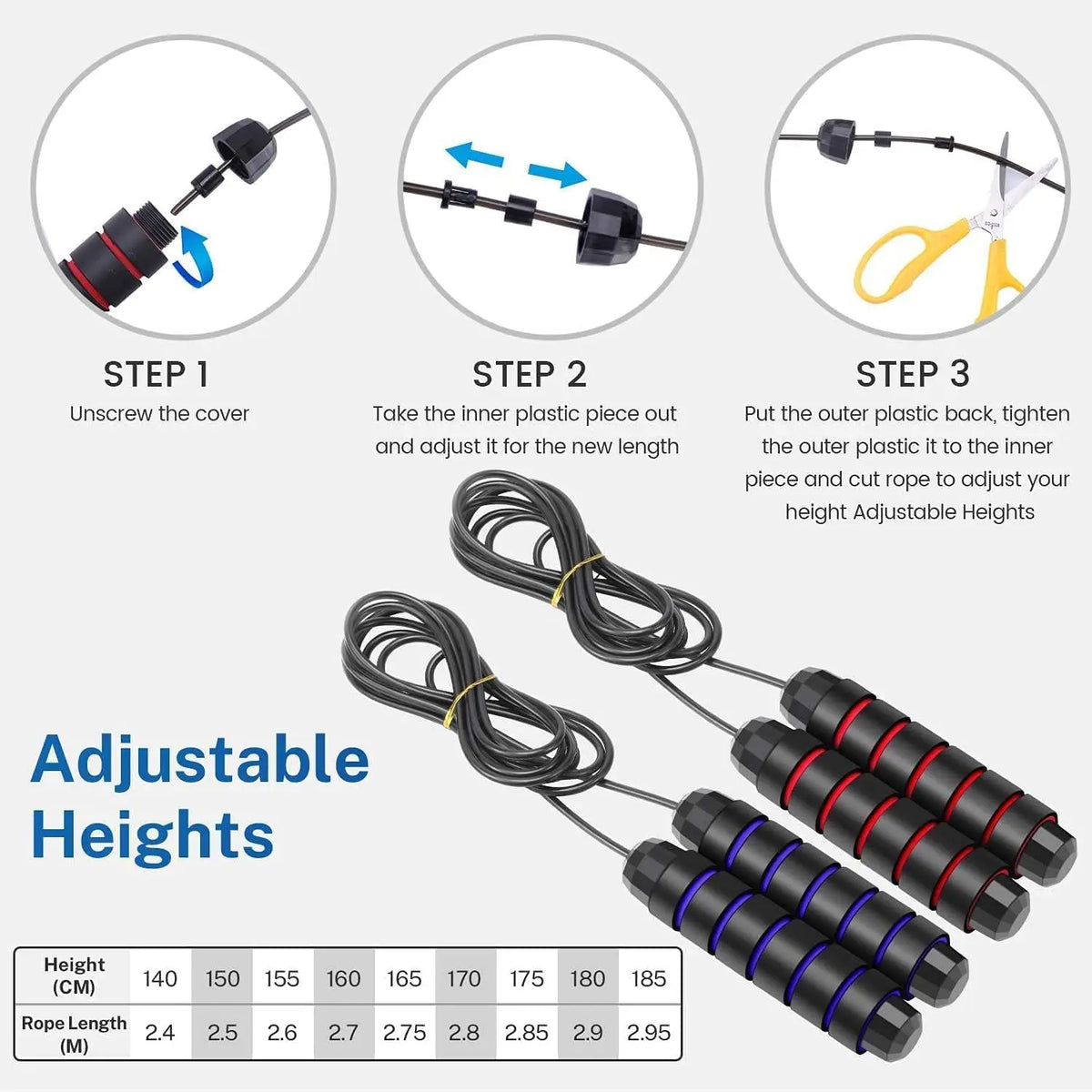 Adjustable Speed Jump Rope with Ball Bearings, Tangle-Free Wire Rope with Foam Handles for Fitness, Boxing, Cardio, Home Workouts & Weight Loss