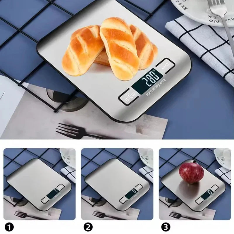 Digital Kitchen Food Scale 5kg/11lb, 1g Precision, Stainless Steel Platform, Backlit LCD, Tare & 6 Units (g/kg/oz/lb:oz/mL), Auto-Off for Baking, Coffee, Meal Prep & Jewelry