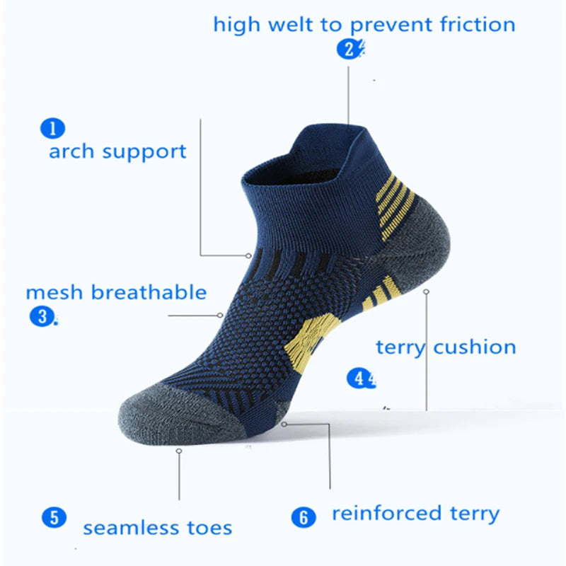 3 Pairs Non-Slip Sports Socks – Professional Quick-Dry Athletic Ankle Socks, Towel Cushion for Running, Training & Gym – Men & Women