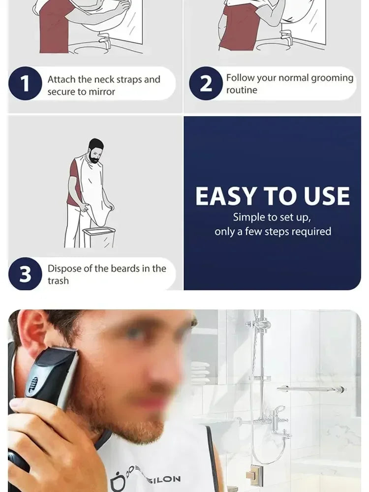 Beard Bib & Hair Catcher, No-Mess Shaving Cape, Mirror Suction Cups, Sink & Counter Cleanup