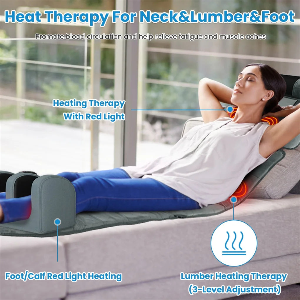 Full Body Massage Mat with Heat – Electric Vibration Pad for Back, Neck, Foot & Lumbar Support, Foldable Cushion Mattress with Detachable Massagers & Timer