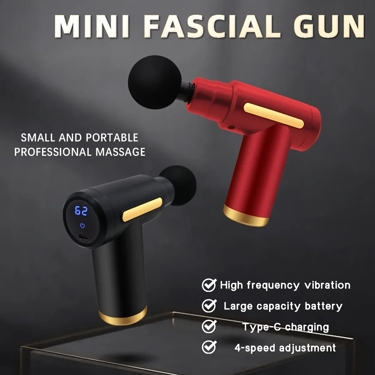 Mini Massage Gun, Deep Tissue Percussion Massager, Portable, LED Display, 6 Speeds, Quiet, Long Battery Life
