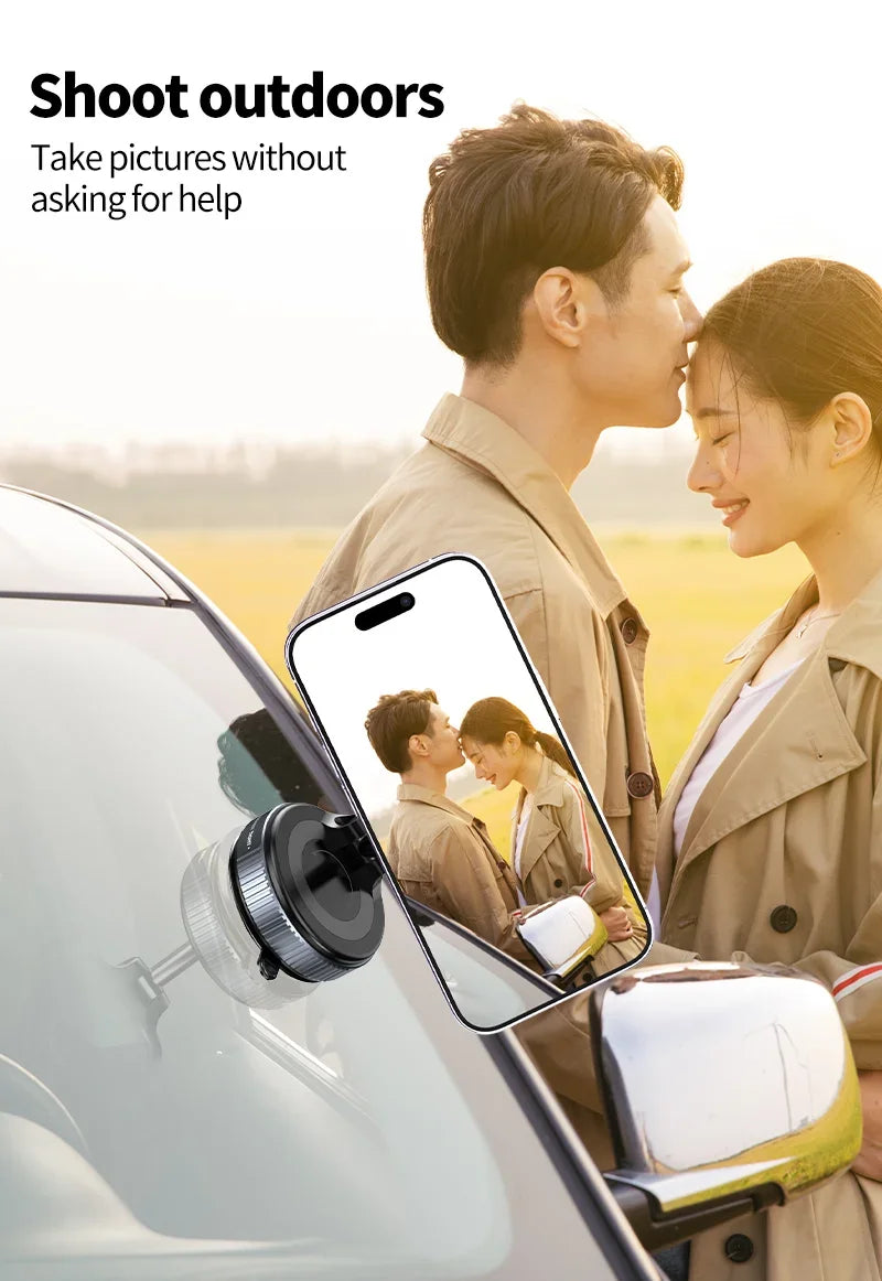 New 360° Rotation Folding Magnetic Car Phone Holder With Vacuum Suction Cup For iPhone 12-16 Series Car/Gym/Driving Phone Holder