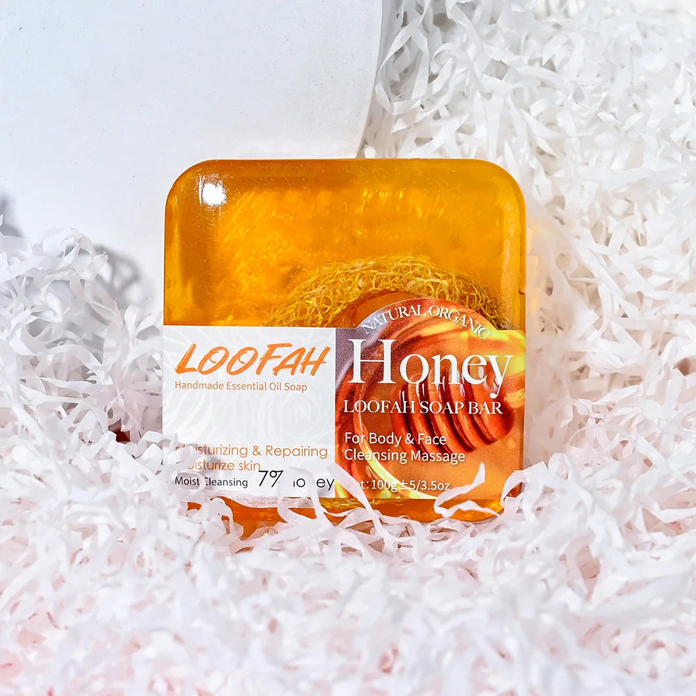 Handmade Soap Bar with Loofah – 3.53oz (100g) Essential Oil Bath Bar, Exfoliating & Nourishing Cleanser