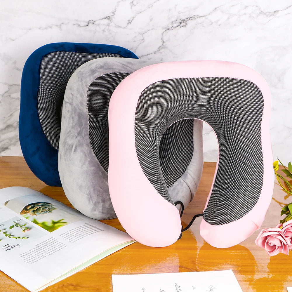 Memory Foam Travel Neck Pillow, U-Shaped 360-Degree Support, 100% Cotton Cover, Airplane Car Office Cushion for Men & Women