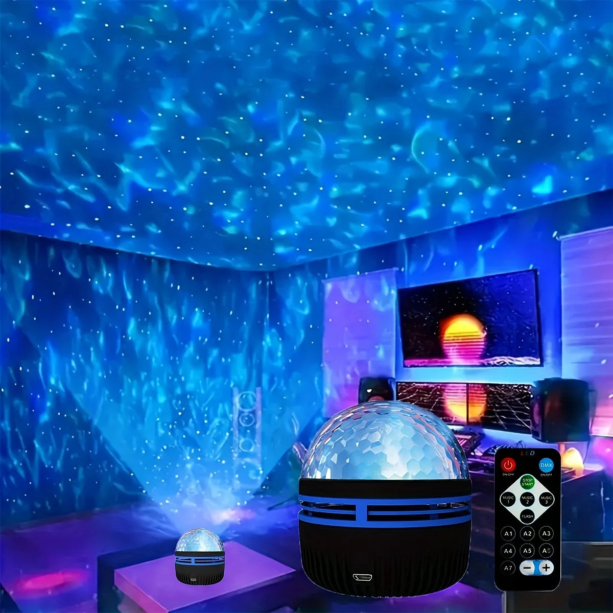 Galaxy Projector Night Light, LED Star & Ocean Wave Projector with Remote, RGB Colors, Auto-Rotate, USB Powered Ceiling Starlight for Bedroom, Kids, Nursery & Home Decor
