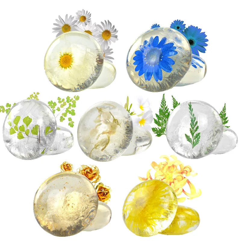 2.82oz / 80g Transparent Handmade Soap with Real Fresh Flower – Amino Acid Infused Moisturizing & Hydrating Facial & Body Bar