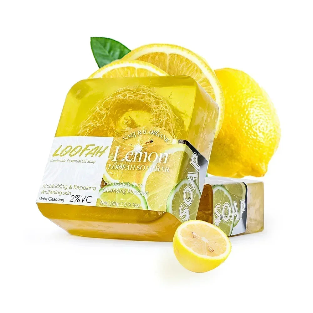 Handmade Soap Bar with Loofah – 3.53oz (100g) Essential Oil Bath Bar, Exfoliating & Nourishing Cleanser