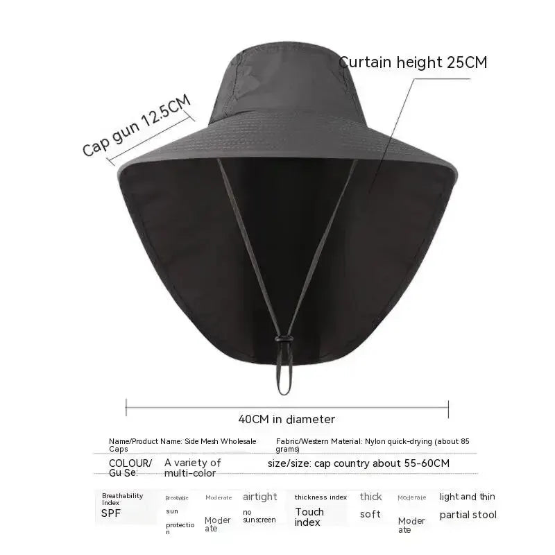 Unisex Wide Brim Sun Hat with Neck Flap, UV Protection Safari Cap, Mesh Panels, Adjustable Chin Strap, Lightweight, Packable