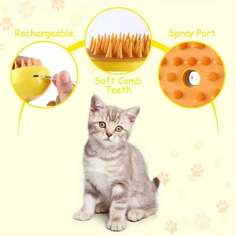 Steamy 3-in-1 Dog Steamer Brush & Cat Hair Brush, Electric Spray, Detangling Massage Grooming, Removes Tangles & Loose Hair