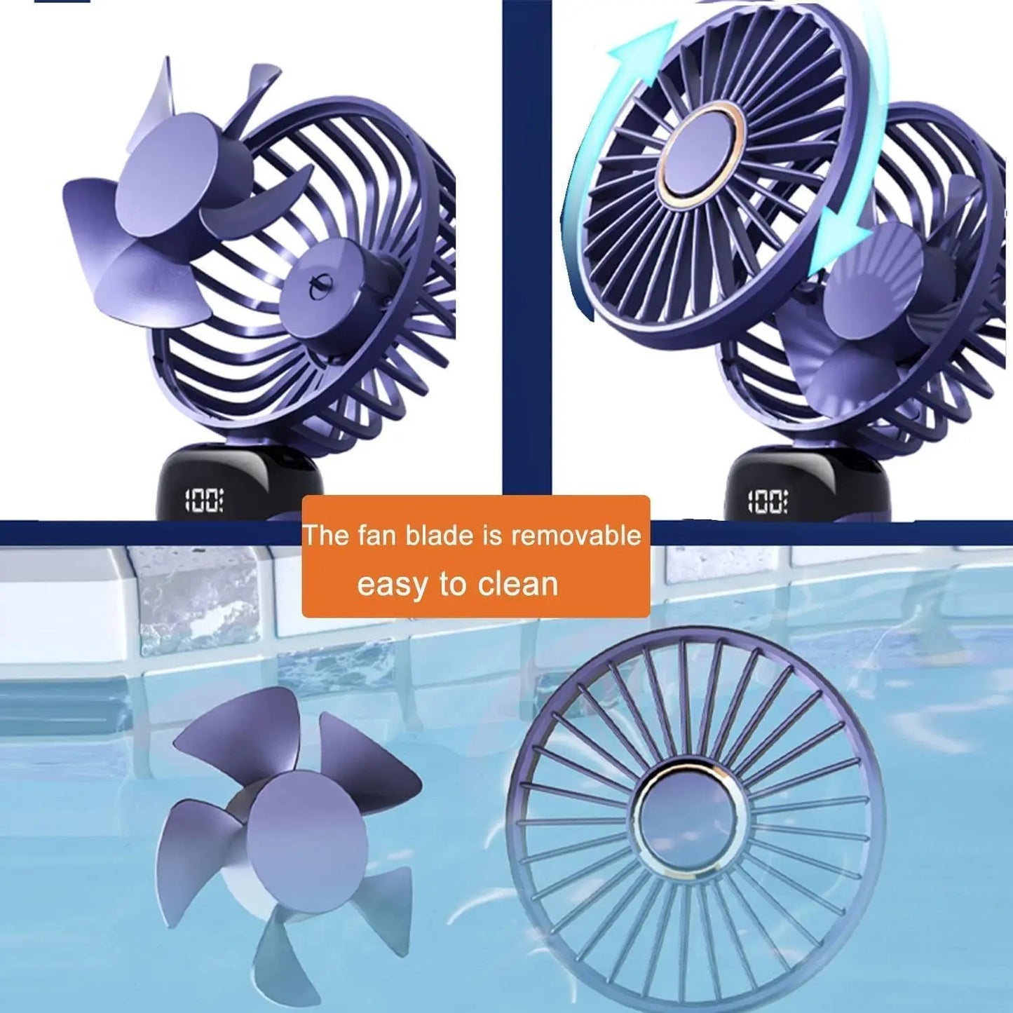 Handheld Mini Fan 3000mAh, Foldable 5-Speed USB Rechargeable, Neck-Hanging/Desk, Phone Stand & LED Display
