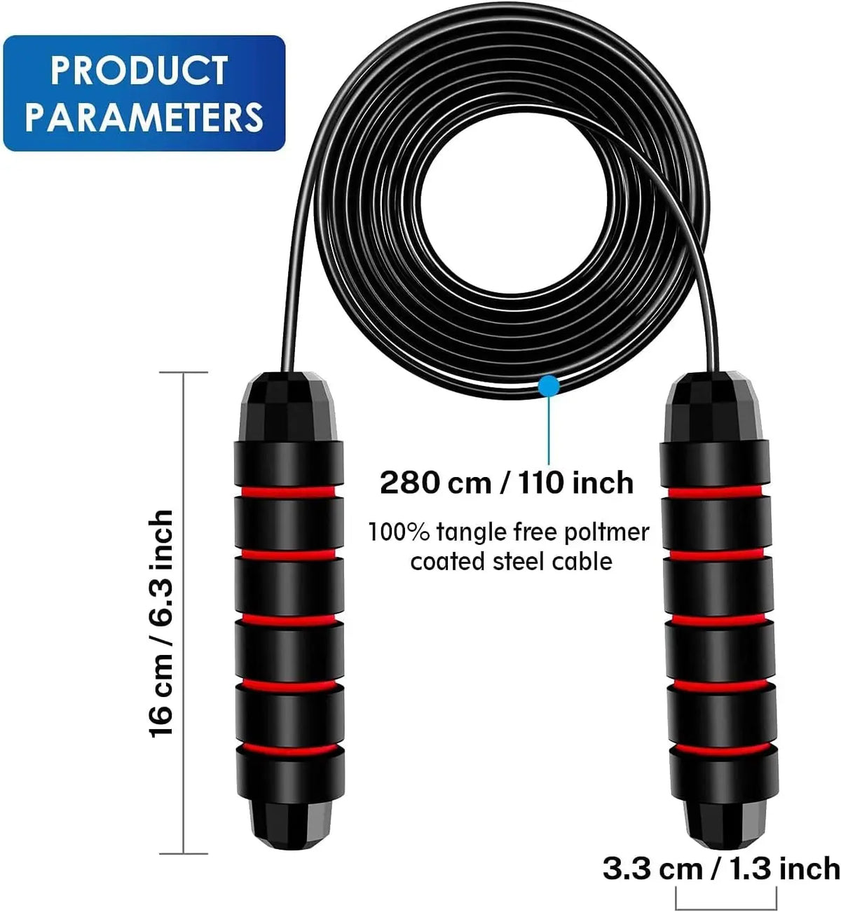 Adjustable Speed Jump Rope with Ball Bearings, Tangle-Free Wire Rope with Foam Handles for Fitness, Boxing, Cardio, Home Workouts & Weight Loss