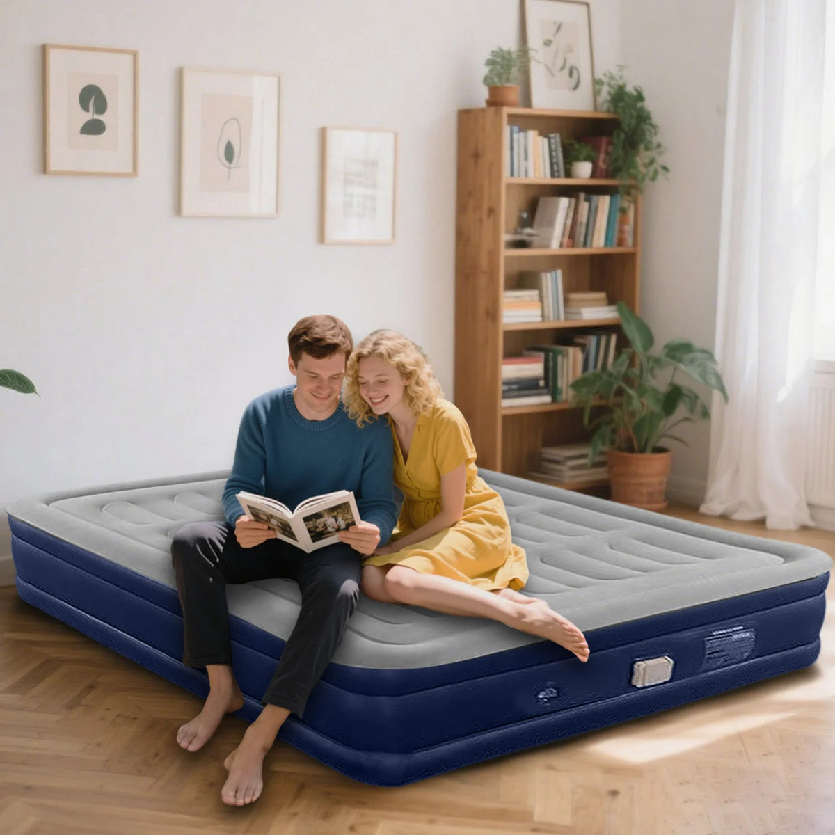 1-2 Person Automatic Inflatable Air Mattress with Built-In Pump, Thick PVC Camping Bed for Indoor Outdoor Use, Portable Sleeping Mat for Travel & Home