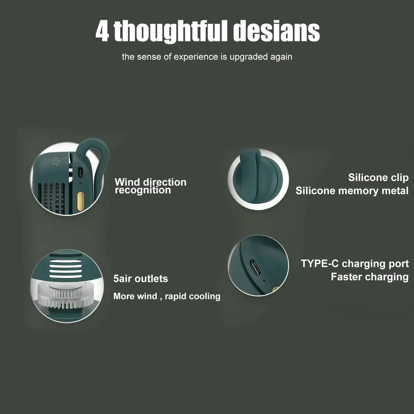 Mini Whirlwind Portable Clip Fan – Rechargeable Waist Clip Fan with USB-C Charging, 3-Speed Handsfree Silent Cooling Fan for Travel, Work, Outdoor, Hiking, Gym