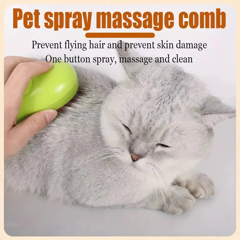 Steamy 3-in-1 Dog Steamer Brush & Cat Hair Brush, Electric Spray, Detangling Massage Grooming, Removes Tangles & Loose Hair