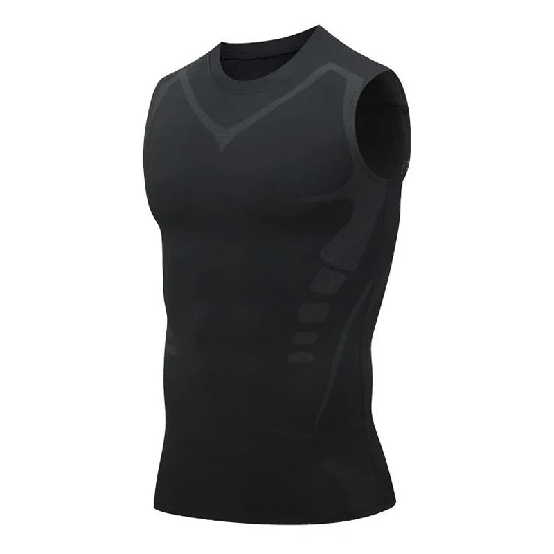 Men's Black Sci-Fi Print Tank Top, Quick-Dry Round Neck Sleeveless Athletic Vest for Gym & Beach