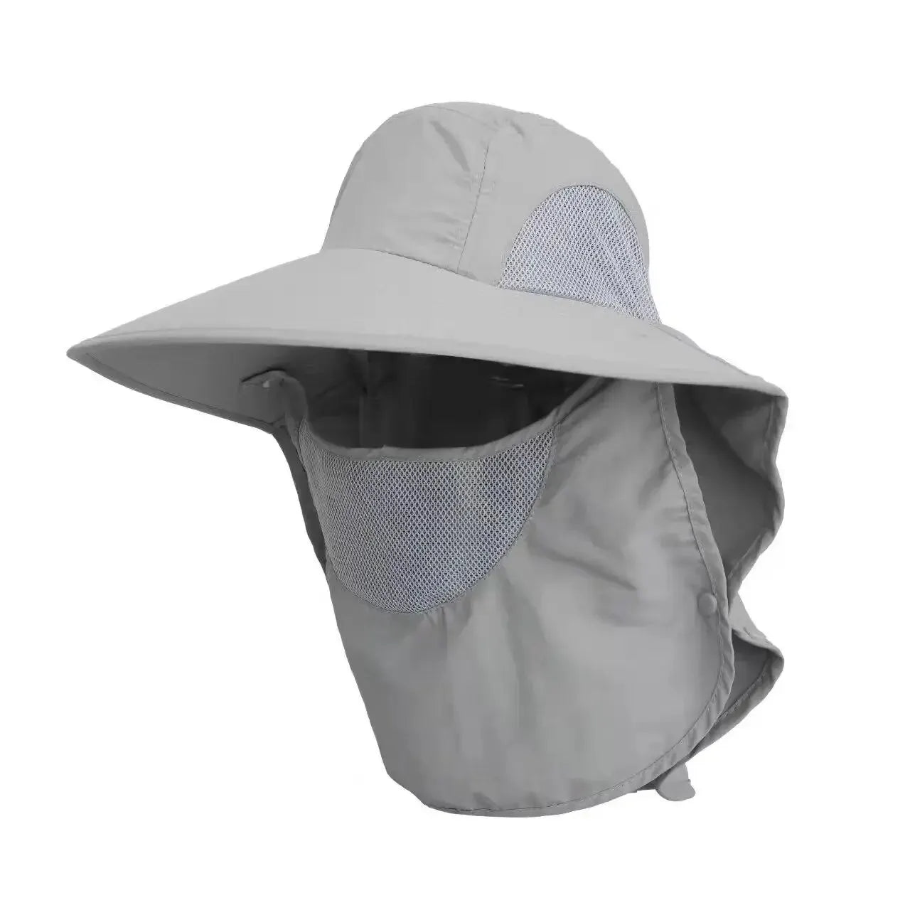 Unisex Wide Brim Sun Hat with Neck Flap, UV Protection Safari Cap, Mesh Panels, Adjustable Chin Strap, Lightweight, Packable