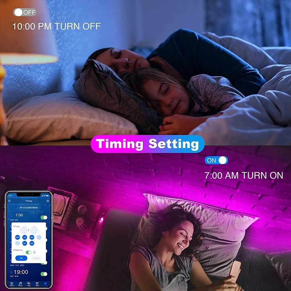 Bluetooth LED Strip Lights 5050 RGB, App + Remote Control, 16.4ft (5m) Flexible LED Tape for TV Backlight, Bedroom, Gaming Room, Home Decor, Dimmable, Timer