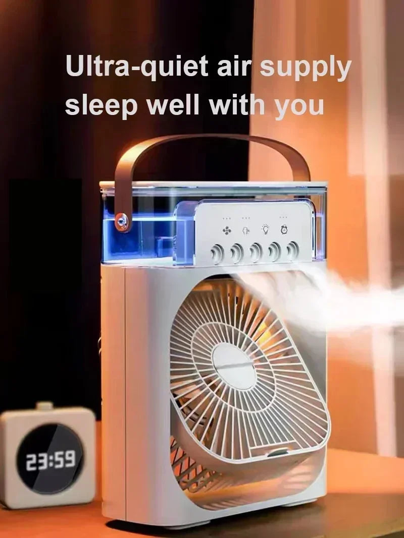 3-in-1 Portable Evaporative Air Cooler & Humidifier with 7-Color Night Light, USB Type-C Powered, 3 Speeds & 3 Mist Modes, Quiet Personal Desk Fan for Bedroom/Home Office