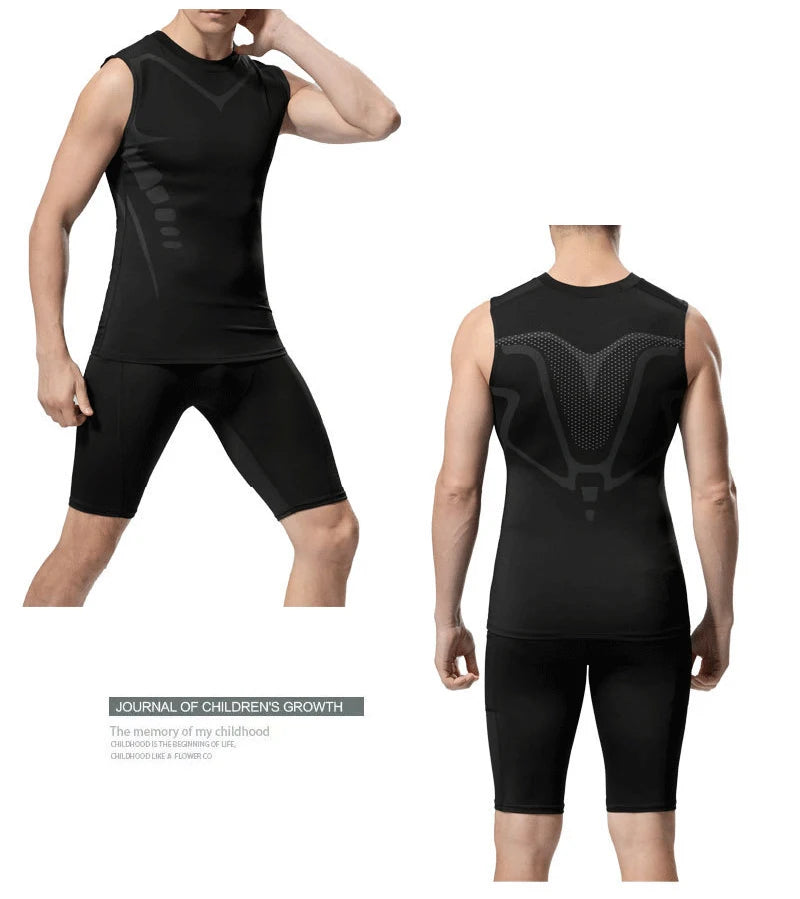 Men's Black Sci-Fi Print Tank Top, Quick-Dry Round Neck Sleeveless Athletic Vest for Gym & Beach