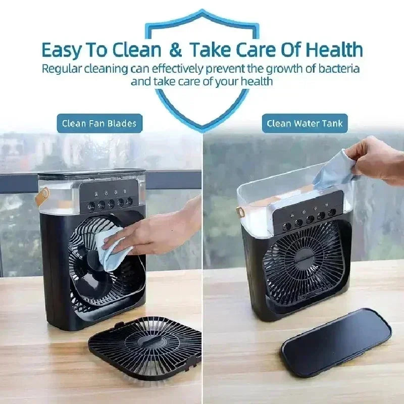 3-in-1 Portable Evaporative Air Cooler & Humidifier with 7-Color Night Light, USB Type-C Powered, 3 Speeds & 3 Mist Modes, Quiet Personal Desk Fan for Bedroom/Home Office