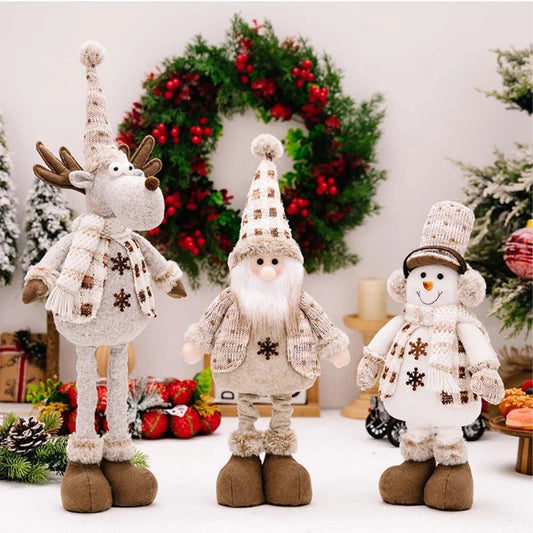 Christmas Decorations Adjustable Extendable Santa Snowman Reindeer Plush Dolls Indoor Home Tabletop Ornaments Toys Gifts