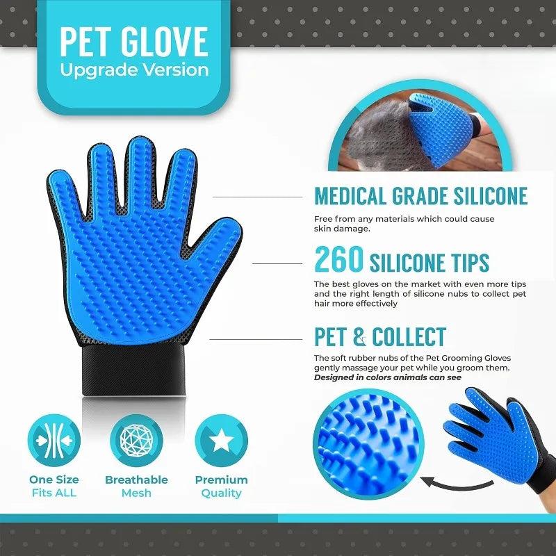 Pet Grooming Glove for Cats & Dogs – Hair Removal & Massage Mitt with Soft TPR Tips – Deshedding Brush for Bathing, Cleaning, and Pet Hair Control