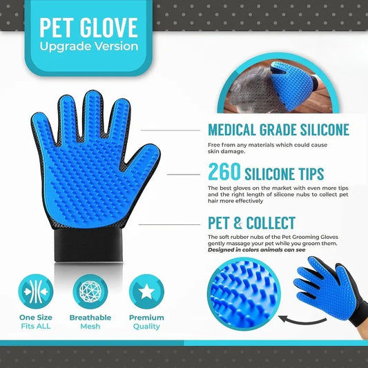 Pet Grooming Glove for Cats & Dogs – Hair Removal & Massage Mitt with Soft TPR Tips – Deshedding Brush for Bathing, Cleaning, and Pet Hair Control
