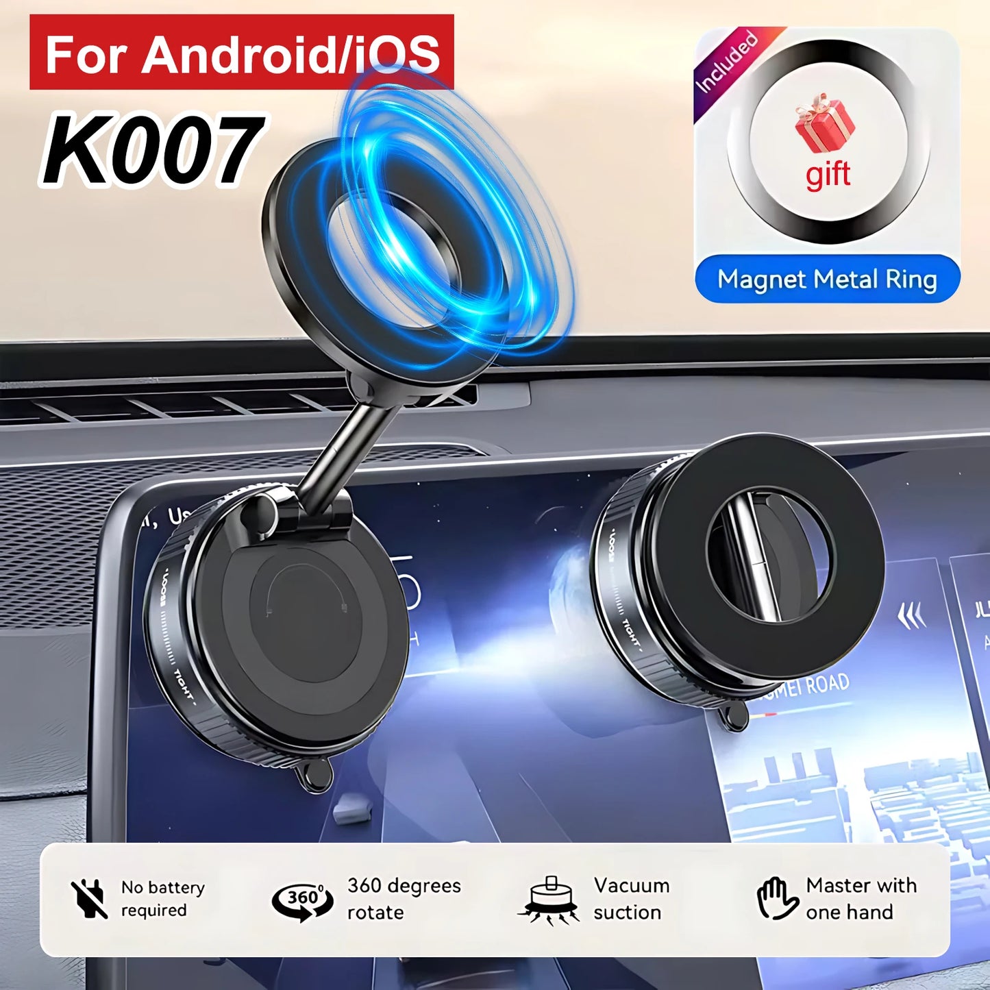 New 360° Rotation Folding Magnetic Car Phone Holder With Vacuum Suction Cup For iPhone 12-16 Series Car/Gym/Driving Phone Holder
