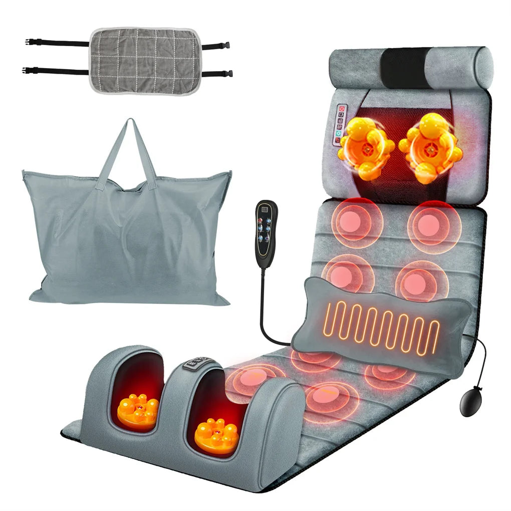 Full Body Massage Mat with Heat – Electric Vibration Pad for Back, Neck, Foot & Lumbar Support, Foldable Cushion Mattress with Detachable Massagers & Timer
