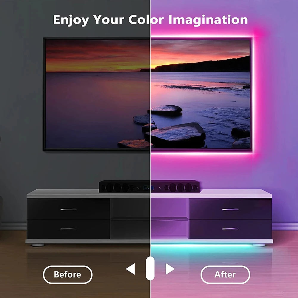 Bluetooth LED Strip Lights 5050 RGB, App + Remote Control, 16.4ft (5m) Flexible LED Tape for TV Backlight, Bedroom, Gaming Room, Home Decor, Dimmable, Timer
