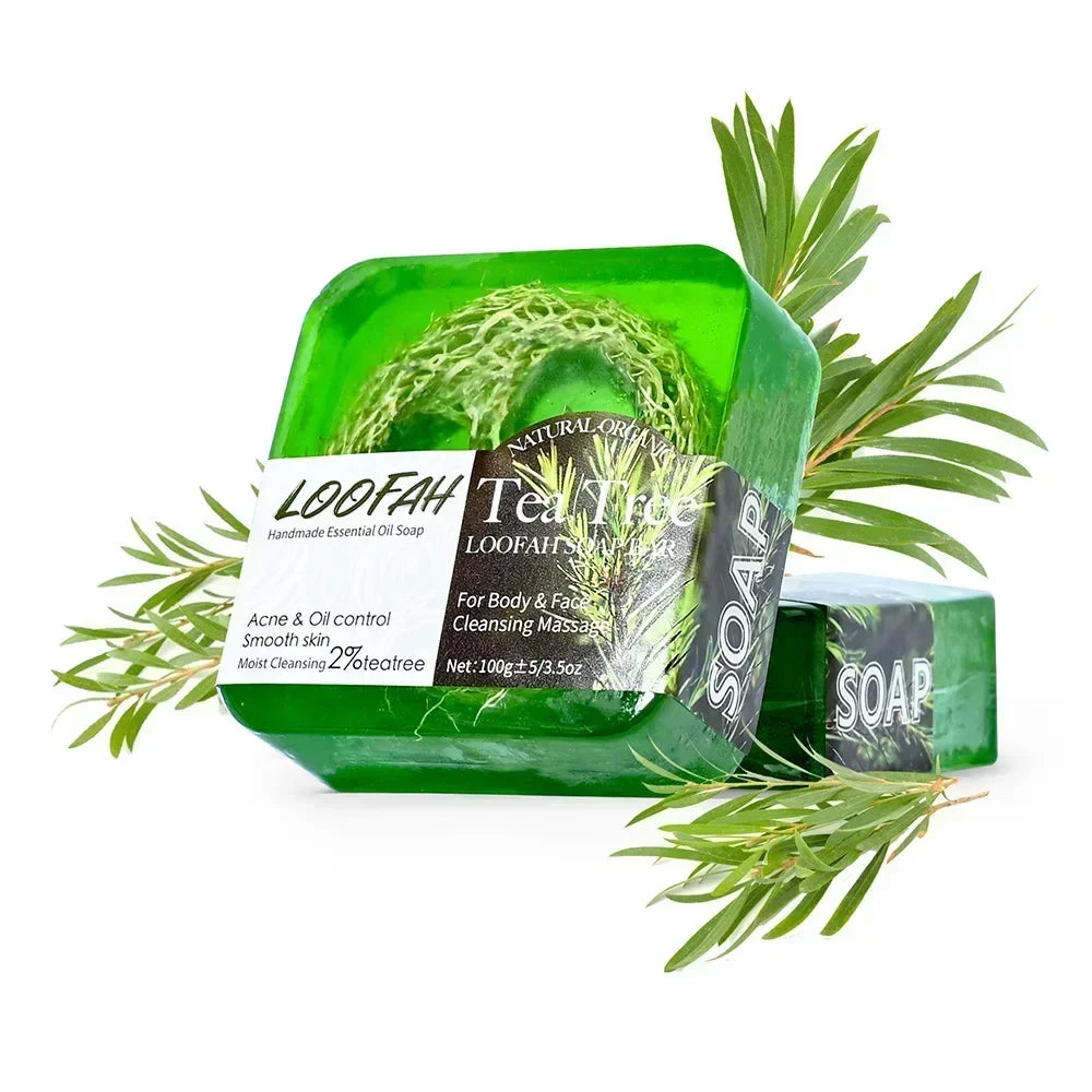 Handmade Soap Bar with Loofah – 3.53oz (100g) Essential Oil Bath Bar, Exfoliating & Nourishing Cleanser