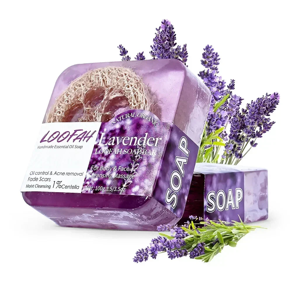 Handmade Soap Bar with Loofah – 3.53oz (100g) Essential Oil Bath Bar, Exfoliating & Nourishing Cleanser