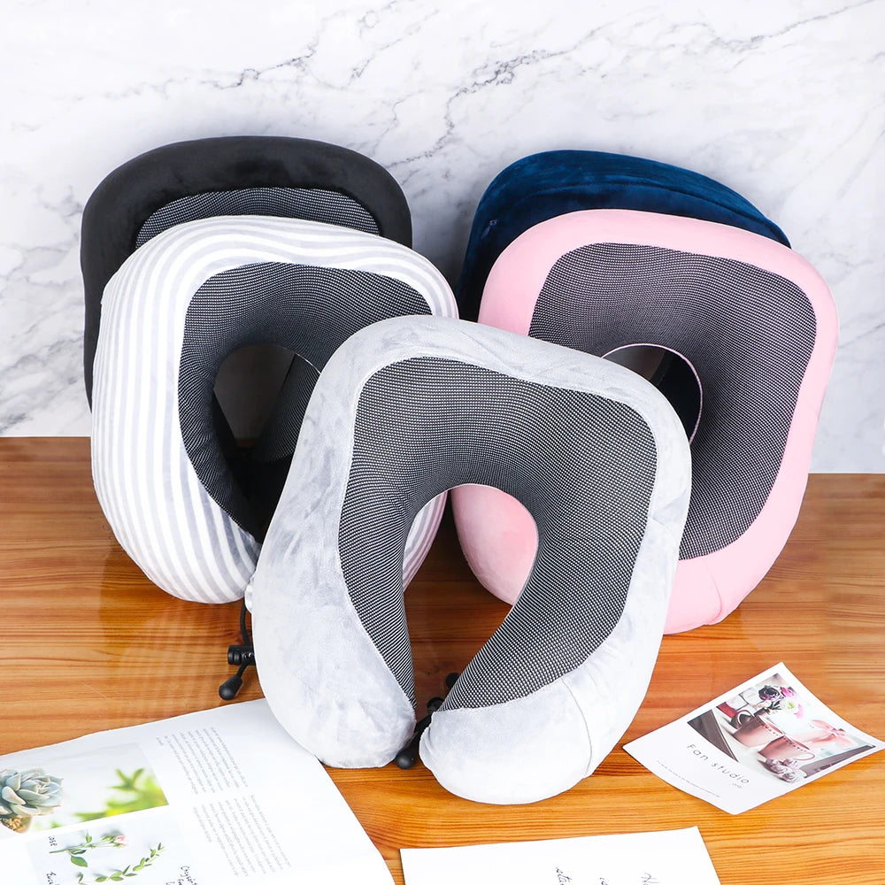 Memory Foam Travel Neck Pillow, U-Shaped 360-Degree Support, 100% Cotton Cover, Airplane Car Office Cushion for Men & Women