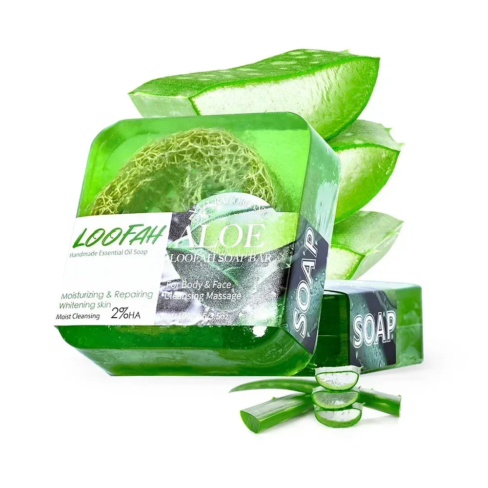 Handmade Soap Bar with Loofah – 3.53oz (100g) Essential Oil Bath Bar, Exfoliating & Nourishing Cleanser