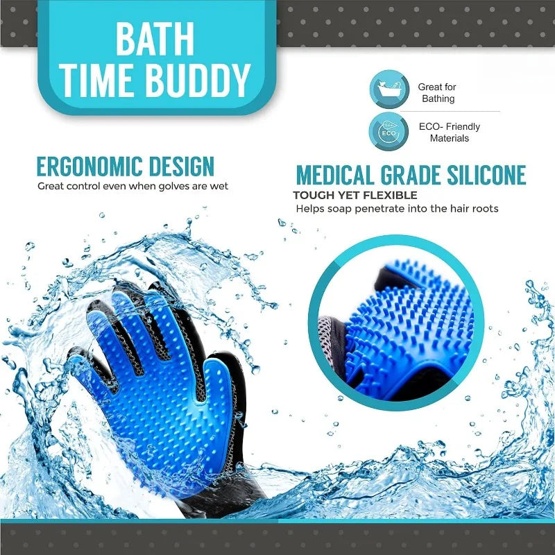 Pet Grooming Glove for Cats & Dogs – Hair Removal & Massage Mitt with Soft TPR Tips – Deshedding Brush for Bathing, Cleaning, and Pet Hair Control