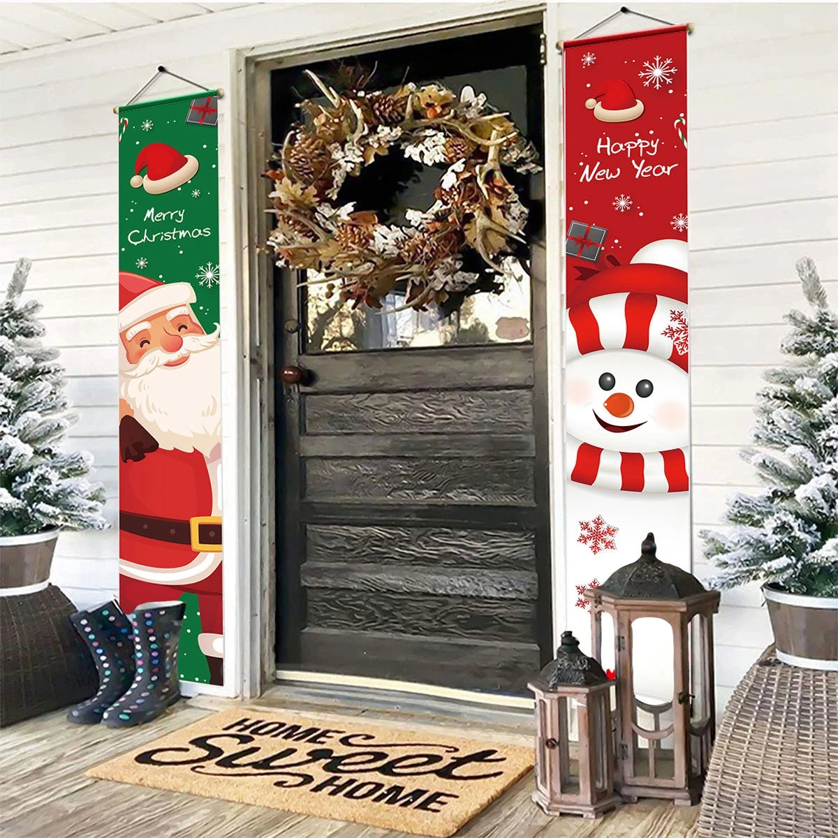 Christmas Santa Claus Snowman Door Couplet Merry Christmas Decoration for Home 2025 Elk Door Banner Navidad Natal New Year 2026