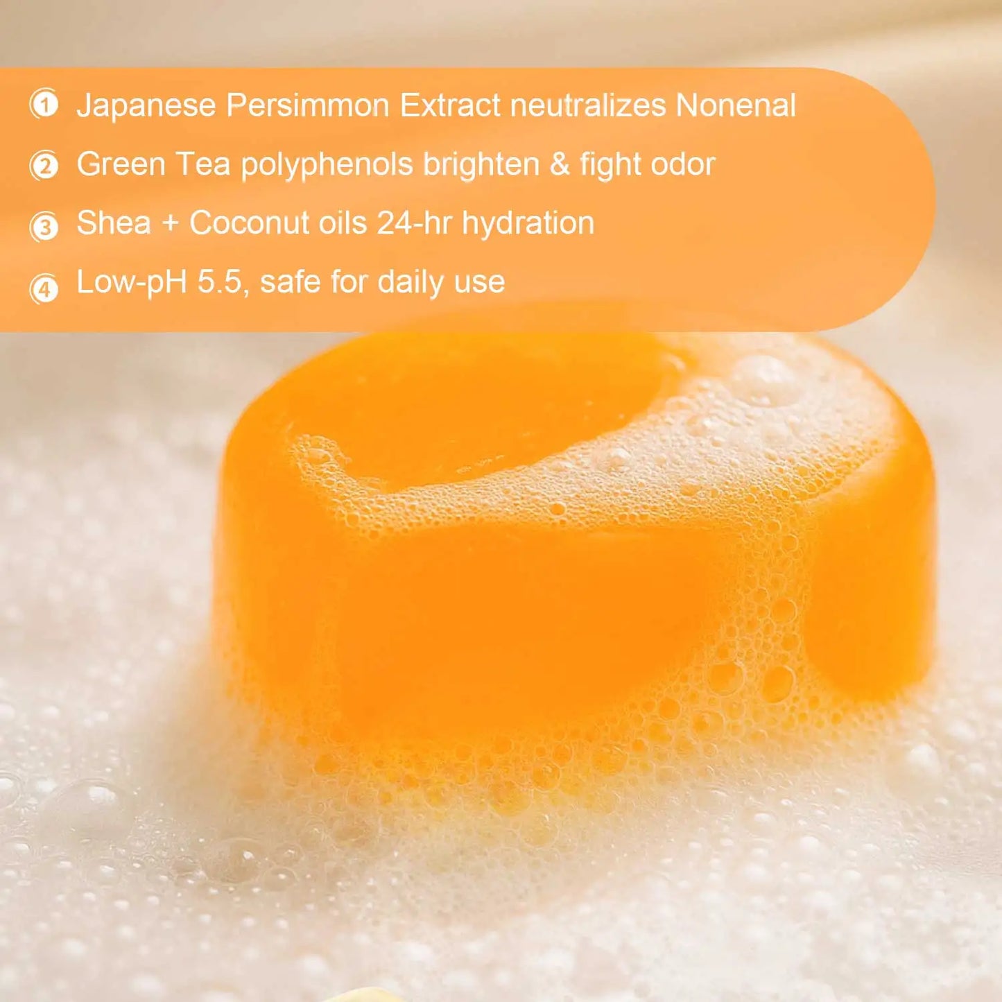 Persimmon Soap Bar with Green Tea Extract – Deodorizing & Purifying Soap for Body Odor, Face & Hand Wash –