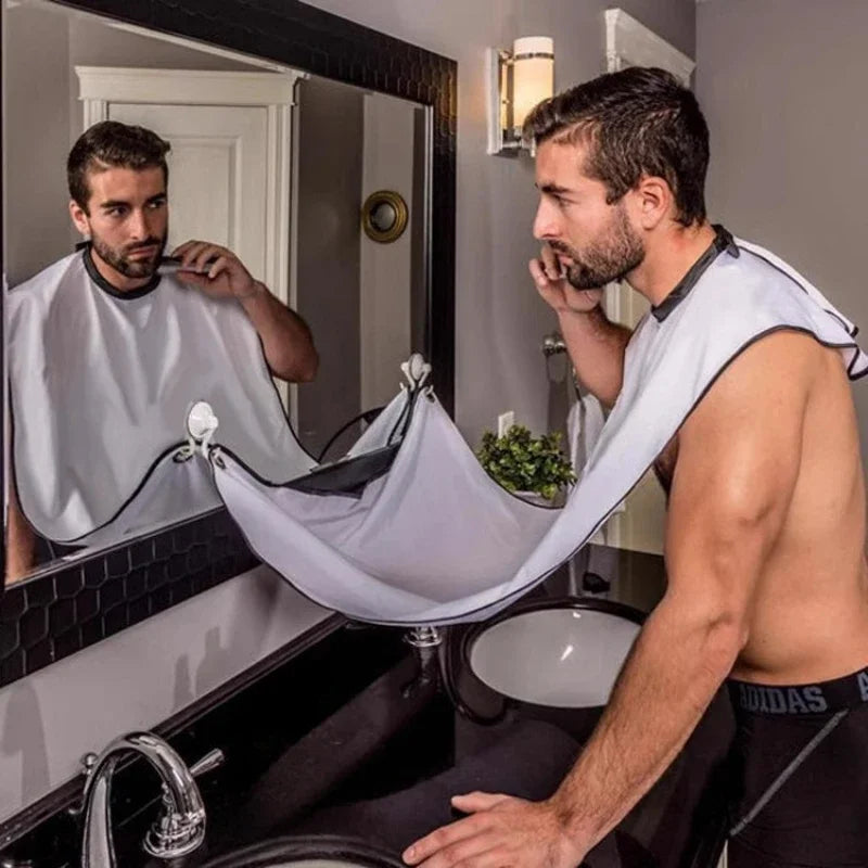 Beard Bib & Hair Catcher, No-Mess Shaving Cape, Mirror Suction Cups, Sink & Counter Cleanup