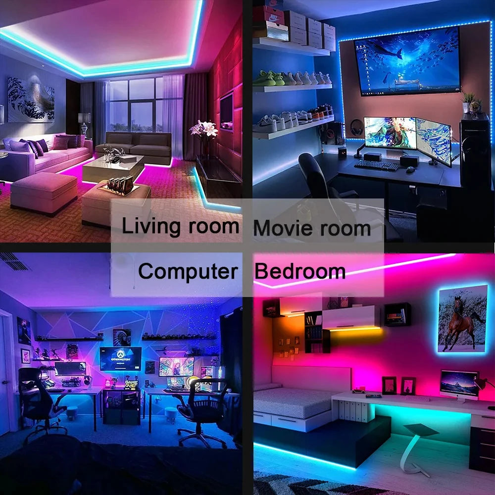 Bluetooth LED Strip Lights 5050 RGB, App + Remote Control, 16.4ft (5m) Flexible LED Tape for TV Backlight, Bedroom, Gaming Room, Home Decor, Dimmable, Timer