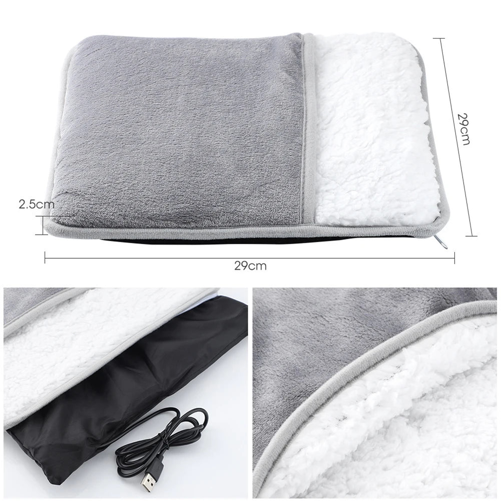 USB Heated Foot & Hand Warmer Pad - Soft Portable Electric Heating Pad for Home & Office Use