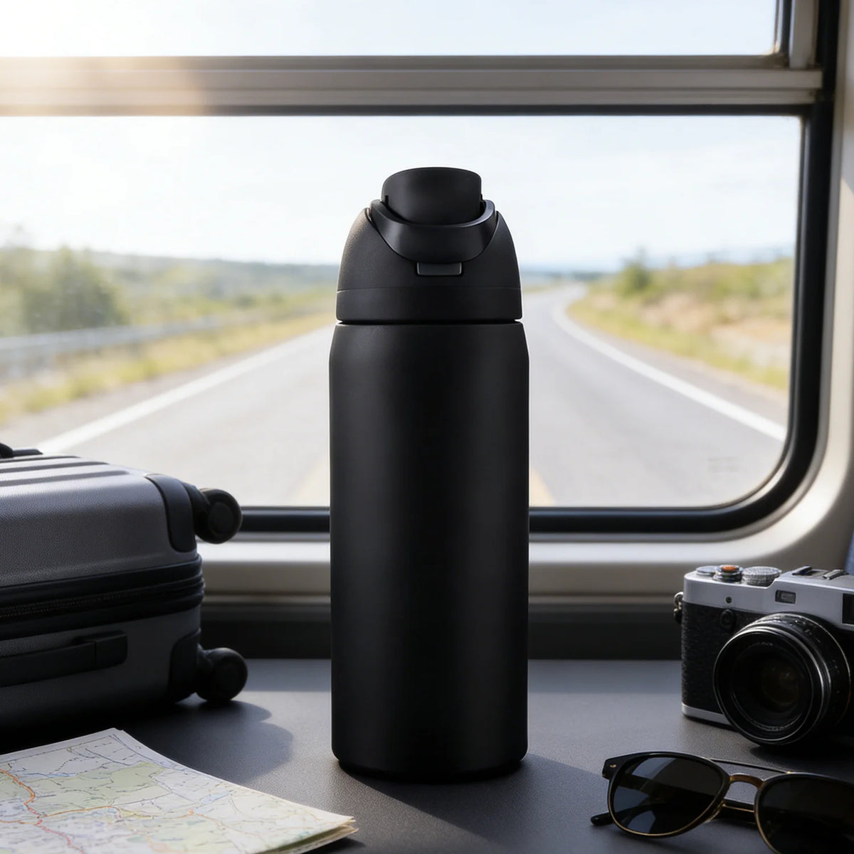 32 oz Black Stainless Steel Insulated Water Bottle with Straw Lid | Vacuum Insulated Sports Flask